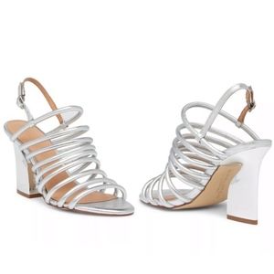 Halston Heritage Vanna Silver Strappy Sandals Heels